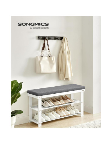 Banco de Zapatos SONGMICS de Bambú 3 Niveles Blanco y Gris