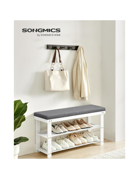 Banco de Zapatos SONGMICS de Bambú 3 Niveles Blanco y Gris