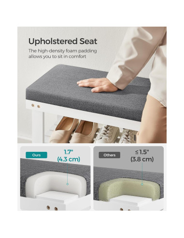 Banco de Zapatos SONGMICS de Bambú 3 Niveles Blanco y Gris