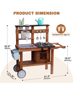 Cocina de Barro para Niños ROBOTIME con Ruedas y Fregadero 2