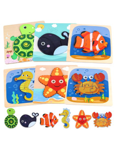 Rompecabezas de Madera Montessori LovesTown Animales Marinos 6 Piezas