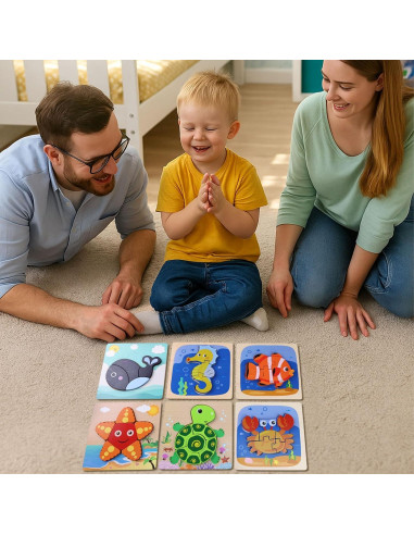 Rompecabezas de Madera Montessori LovesTown Animales Marinos 6 Piezas