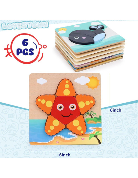 Rompecabezas de Madera Montessori LovesTown Animales Marinos 6 Piezas