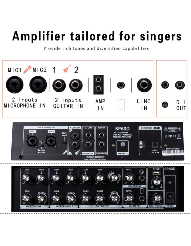 Amplificador Acústico Coolmusic BP60D 120W Bluetooth 7 Entradas