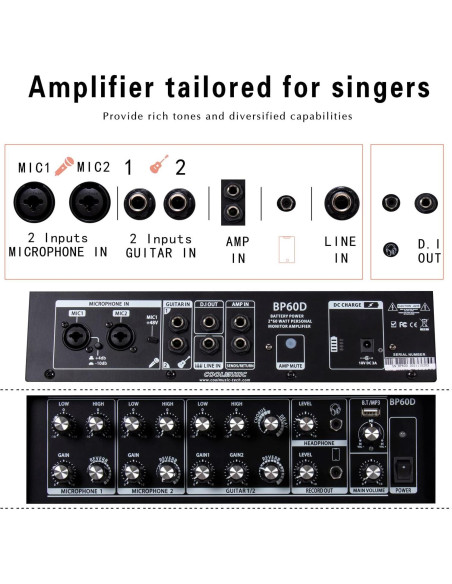 Amplificador Acústico Coolmusic BP60D 120W Bluetooth 7 Entradas