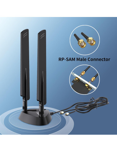 Antena Magnética WiFi 6E QFly RP-SMA 2.4GHz/5GHz/6GHz 5dBi
