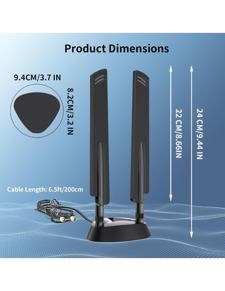 Antena Magnética WiFi 6E QFly RP-SMA 2.4GHz/5GHz/6GHz 5dBi