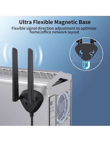 Antena Magnética WiFi 6E QFly RP-SMA 2.4GHz/5GHz/6GHz 5dBi