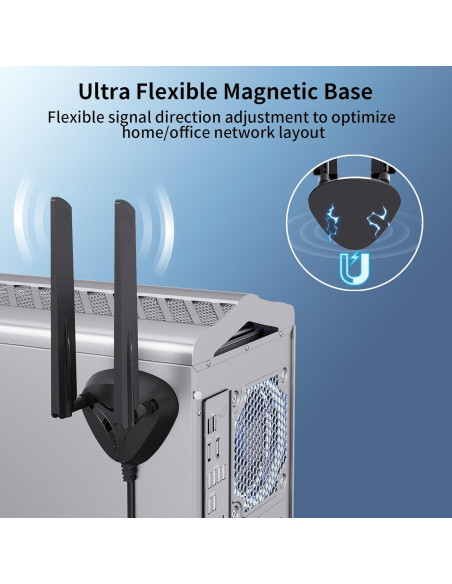 Antena Magnética WiFi 6E QFly RP-SMA 2.4GHz/5GHz/6GHz 5dBi