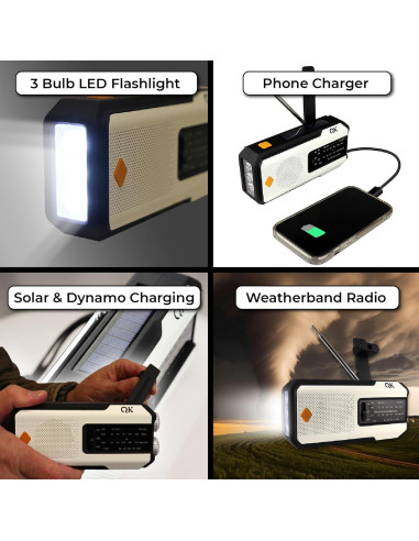Radio de Emergencia 4-en-1 NOAA Guardian QKLCFR - Linterna y Cargador
