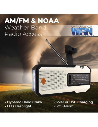 Radio de Emergencia 4-en-1 NOAA Guardian QKLCFR - Linterna y Cargador