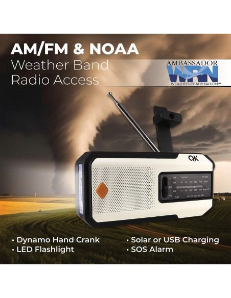 Radio de Emergencia 4-en-1 NOAA Guardian QKLCFR - Linterna y Cargador