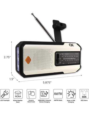 Radio de Emergencia 4-en-1 NOAA Guardian QKLCFR - Linterna y Cargador