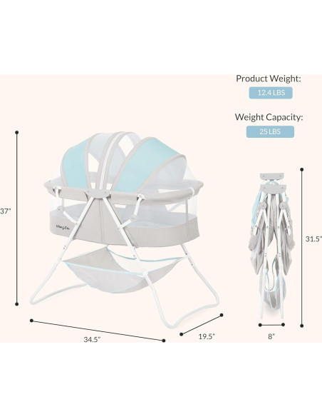Cuna Portátil Dream On Me Karley Azul y Gris, Ligera y Ajustable
