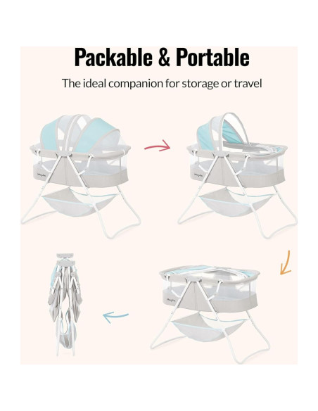 Cuna Portátil Dream On Me Karley Azul y Gris, Ligera y Ajustable