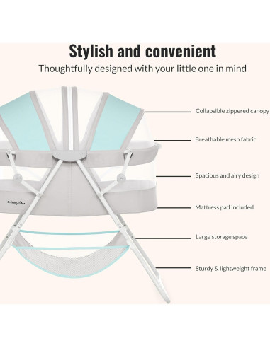Cuna Portátil Dream On Me Karley Azul y Gris, Ligera y Ajustable
