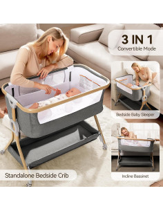 Cuna Larex 3 en 1 para Bebés con Ruedas y Altura Ajustable 2