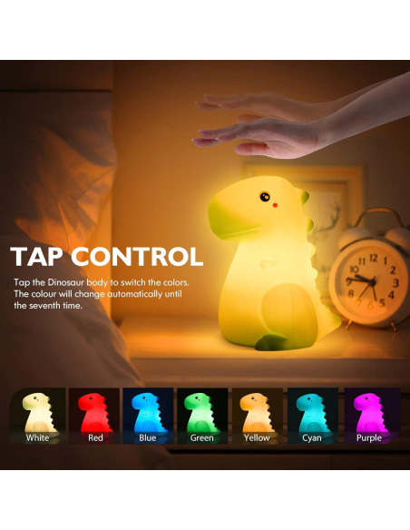 Luz Nocturna LED Dinosaurio SANKEDOU Recargable 7 Colores Luz Nocturna LED Dinosaurio SANKEDOU Recargable 7 Colores