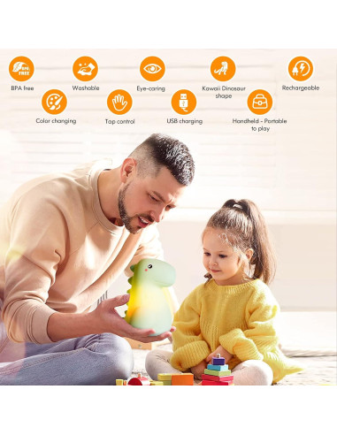 Luz Nocturna LED Dinosaurio SANKEDOU Recargable 7 Colores