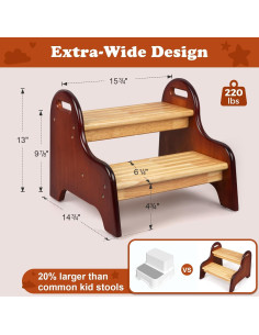 Escalón de 2 Pasos StrongTek de Madera de Caucho para Niños 2