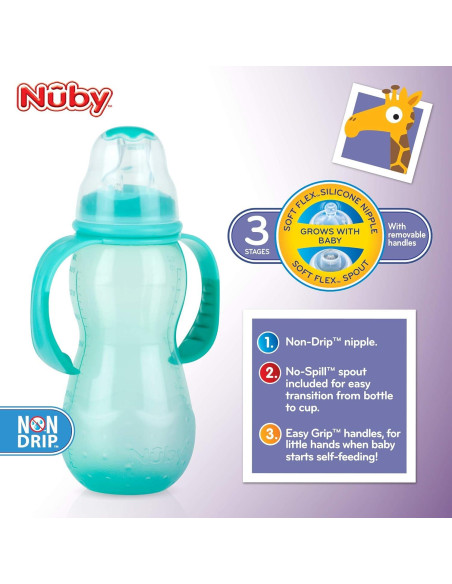 Biberón Nuby Non-Goteo 3 Etapas 320 ml Rosa