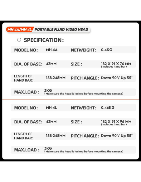 Cabezal de Video Fluido Fotopro MH-4L con Nivelación Rápida 0.46kg Cabezal de Video Fluido Fotopro MH-4L con Nivelación Rápida 0.46kg