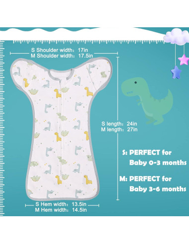 Paquete de 2 Sacos de Dormir Swaddle JULYFIRE 100% Algodón 0-3 Meses