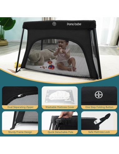 Cuna de viaje Pamo Babe ligera con colchón y malla transpirable