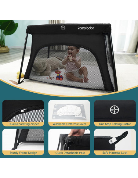 Cuna de viaje Pamo Babe ligera con colchón y malla transpirable