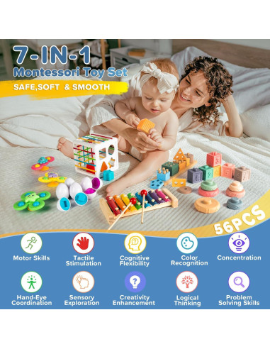 Juguetes Montessori 7 en 1 Somastung para Bebés 6-36 Meses