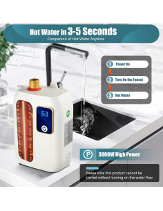 Calentador de Agua Instantáneo Eléctrico Fagauhds 3000W 110V 2