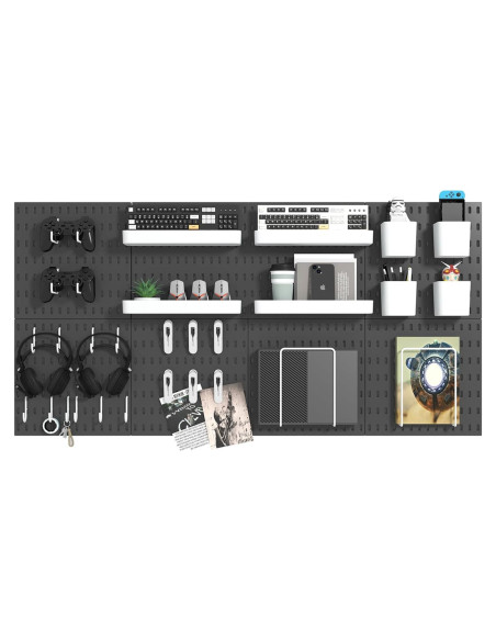 Kit de Tableros Perforados VEOFEMLEA 8 Paneles 30 Accesorios Negro