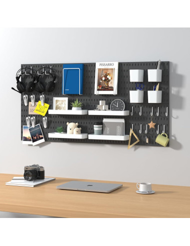 Kit de Tableros Perforados VEOFEMLEA 8 Paneles 30 Accesorios Negro