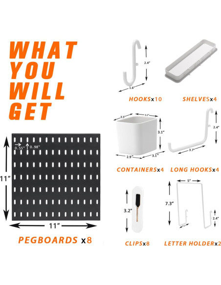 Kit de Tableros Perforados VEOFEMLEA 8 Paneles 30 Accesorios Negro