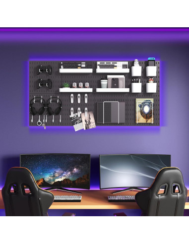 Kit de Tableros Perforados VEOFEMLEA 8 Paneles 30 Accesorios Negro