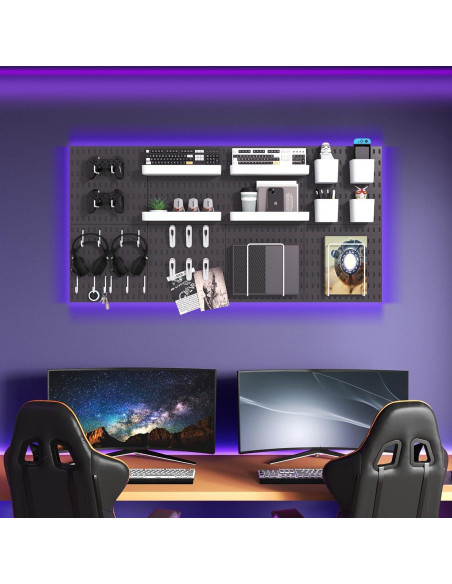 Kit de Tableros Perforados VEOFEMLEA 8 Paneles 30 Accesorios Negro