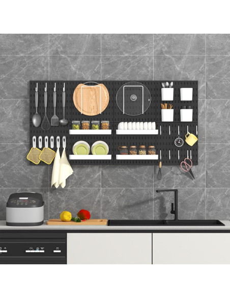 Kit de Tableros Perforados VEOFEMLEA 8 Paneles 30 Accesorios Negro