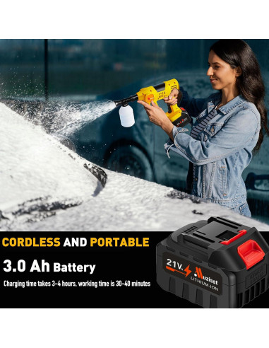 Lavadora a Presión Inalámbrica Muzisst 900 PSI 6-en-1 Amarillo