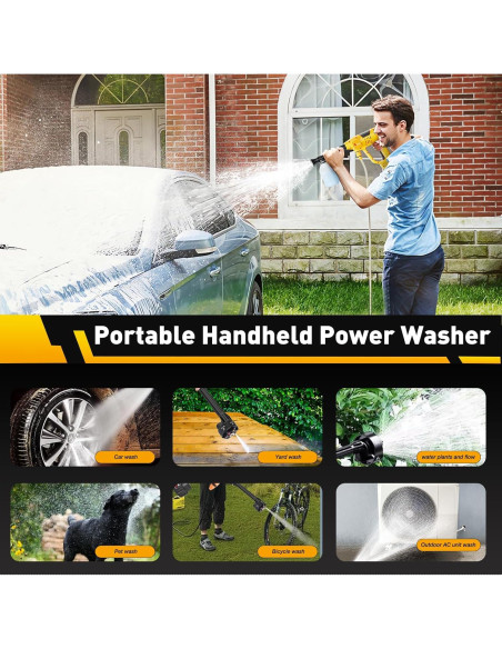 Lavadora a Presión Inalámbrica Muzisst 900 PSI 6-en-1 Amarillo Lavadora a Presión Inalámbrica Muzisst 900 PSI 6-en-1 Amarillo