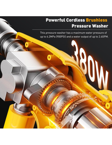 Lavadora a Presión Inalámbrica Muzisst 900 PSI 6-en-1 Amarillo