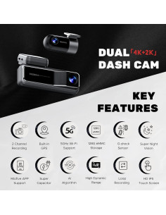 Cámara de Tablero Dual Miofive 4K/2K con GPS y WiFi 5G 2