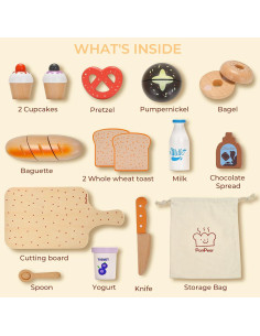 Juego de Comida de Panadería de Madera PairPear 22 Piezas 2