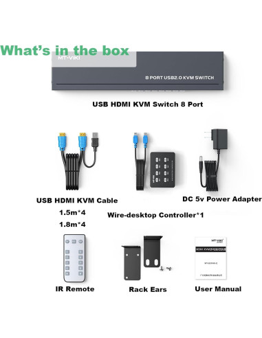 KVM Switch HDMI 8 Puertos MT-VIKI 4K 30Hz con Control Remoto