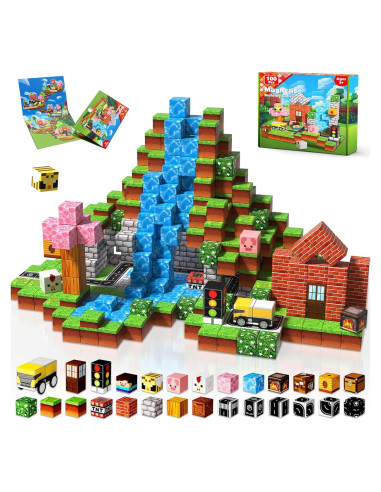 100 Piezas Bloques Magnéticos Magneverse - Juguetes STEM Bosques