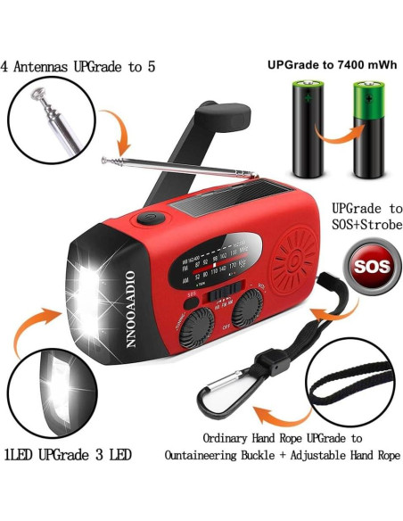 Radio de Emergencia NOAA NNOOAADIO AY-028S-R con Linterna LED