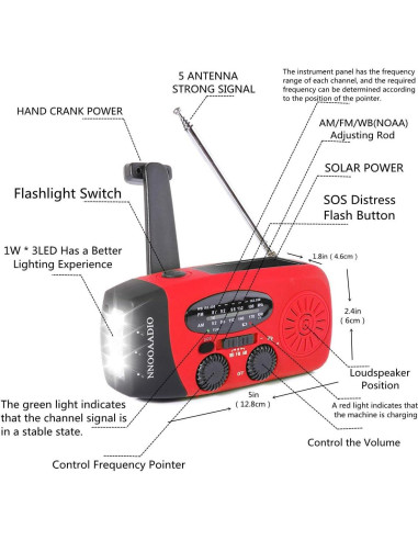 Radio de Emergencia NOAA NNOOAADIO AY-028S-R con Linterna LED