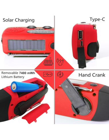 Radio de Emergencia NOAA NNOOAADIO AY-028S-R con Linterna LED