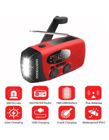 Radio de Emergencia NOAA NNOOAADIO AY-028S-R con Linterna LED