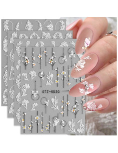 Calcomanías de Uñas 5D JMEOWIO Diseño Floral 4 Hojas 2