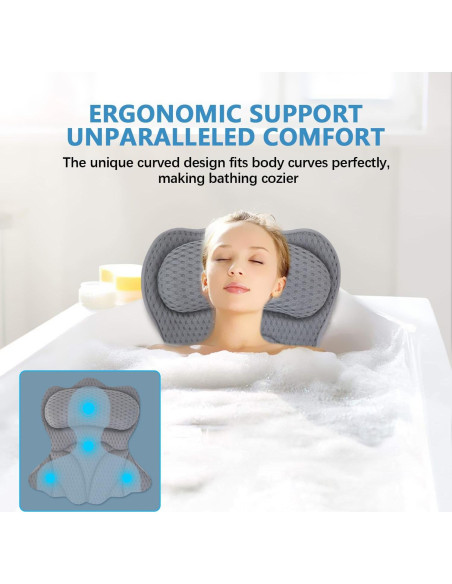 Almohada de Baño REEZEIVI con Ventosas Antideslizantes Gris Almohada de Baño REEZEIVI con Ventosas Antideslizantes Gris